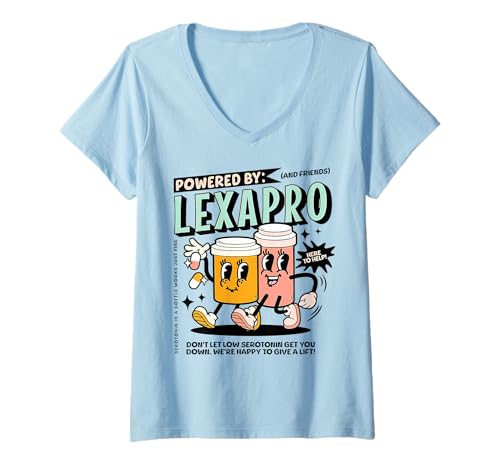 Damen Lexapro Retro-Stil, psychische Gesundheit, Dunkles Humor-Outfit T-Shirt mit V-Ausschnitt von Retro Mental Health Gifts