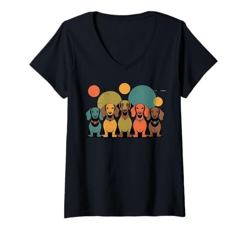 Damen Retro Mid Century Moderne Hunde 50er Jahre 60er Jahre Stil T-Shirt mit V-Ausschnitt Damen Retro Mid Century Moderne Hunde 50er Jahre 60er Jahre Stil T-Shirt mit V-Ausschnitt von Retro Mid Century Moderne 50er 60er Jahre