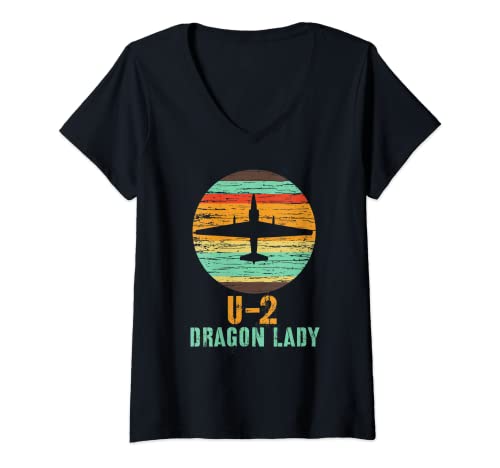 Damen Vintage U-2 Dragon Lady Spy Flugzeug Militär Shirt T-Shirt mit V-Ausschnitt Damen Vintage U-2 Dragon Lady Spy Flugzeug Militär Shirt T-Shirt mit V-Ausschnitt von Retro Military Aircraft Aviation Shirts