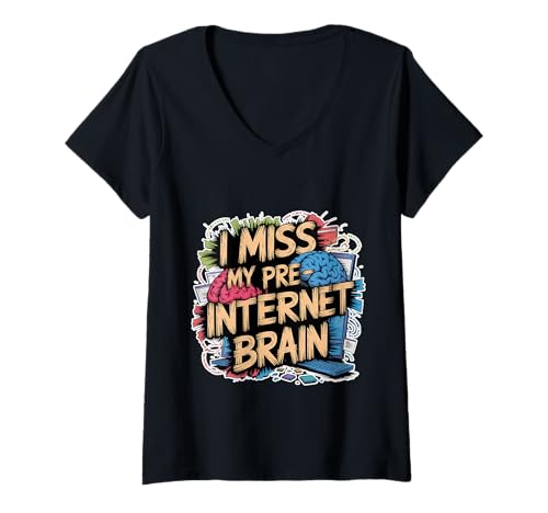 Damen I Miss My Pre-Internet Brain Digitale Nostalgie Retro - T-Shirt mit V-Ausschnitt Damen I Miss My Pre-Internet Brain Digitale Nostalgie Retro - T-Shirt mit V-Ausschnitt von Retro Mind Nostalgie Gefühle