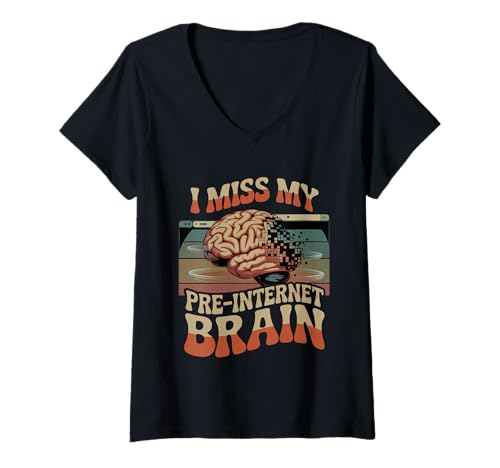 Damen I Miss My Pre-Internet Brain Digitale Nostalgie Retro - T-Shirt mit V-Ausschnitt Damen I Miss My Pre-Internet Brain Digitale Nostalgie Retro - T-Shirt mit V-Ausschnitt von Retro Mind Nostalgie Gefühle