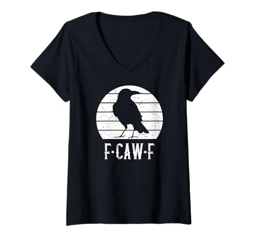 Damen F-Caw-F Schwarze Krähe Retro Weißer Mond Vintage F-Caw-F T-Shirt mit V-Ausschnitt Damen F-Caw-F Schwarze Krähe Retro Weißer Mond Vintage F-Caw-F T-Shirt mit V-Ausschnitt von Retro Moon F-Caw-F Crow F-Caw-F