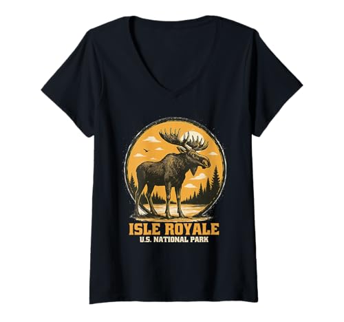 Damen Isle Royale National Park Reise Souvenir Wandern T-Shirt mit V-Ausschnitt Damen Isle Royale National Park Reise Souvenir Wandern T-Shirt mit V-Ausschnitt von Retro Moose Wildlife Outdoor Traveler Design