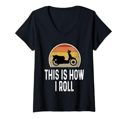 Damen Lustiger Moped Roller Rider This is How I Roll Retro T-Shirt mit V-Ausschnitt Damen Lustiger Moped Roller Rider This is How I Roll Retro T-Shirt mit V-Ausschnitt von Retro Moped Scooter Gifts