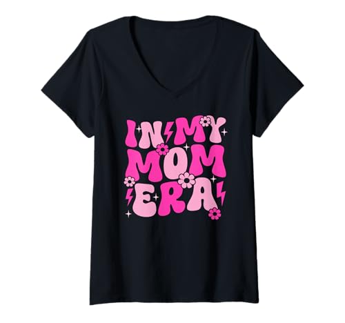 Damen In der Ära meiner Mutter Mama Mama Mutterschaft Groovy T-Shirt mit V-Ausschnitt von Retro Mother Graphics Gifts Mama Mom Mommy