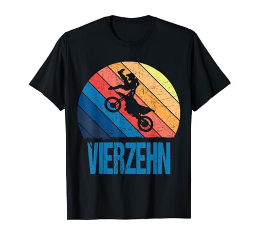 14. Geburtstag Cooles Motocross Retro Motorrad Junge Mädchen T-Shirt von Retro Motocross Coole Motorrad Geburtstag Designs