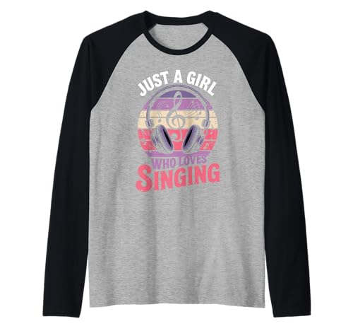Design „Nur EIN Mädchen, das gerne singt, Musikliebhaber“ Raglan Design „Nur EIN Mädchen, das gerne singt, Musikliebhaber“ Raglan von Retro Music Apparel for Girls Who Love Singing