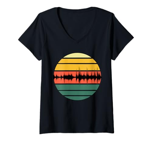 Damen Retro Musik Geschenk für Sound Engineer Shirt Vintage Soundwave T-Shirt mit V-Ausschnitt von Retro Music Sound Engineer Vintage Gift Wave