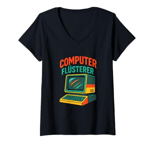 Damen Computer Flüsterer - Vintage Computer Flüsterer T-Shirt mit V-Ausschnitt Damen Computer Flüsterer - Vintage Computer Flüsterer T-Shirt mit V-Ausschnitt von Retro Nerd Programmierer Computersprache Nerds