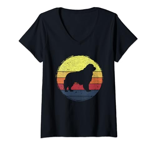 Damen Neufundländer Hund Retro Style T-Shirt mit V-Ausschnitt von Retro Neufundländer Hunde Designs