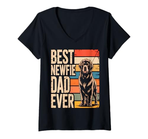 Damen Best Newfie Dad Ever Vintage Neufundländer Hund T-Shirt mit V-Ausschnitt Damen Best Newfie Dad Ever Vintage Neufundländer Hund T-Shirt mit V-Ausschnitt von Retro Newfie Dad Apparel