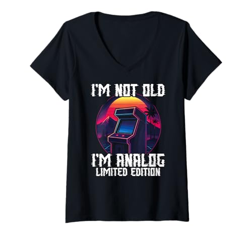 Damen Ich Bin Nicht Alt, Ich Bin Analog Retro Arcade Maschine T-Shirt mit V-Ausschnitt von Retro Nostalgie Vintage Stil Geburtstag Vibes