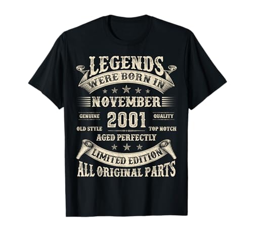 24. Geburtstag Geschenke für Männer 24 Jahre alt Geburtstag November 2001 T-Shirt von Retro November Birthday Gifts for Dad Legends Men