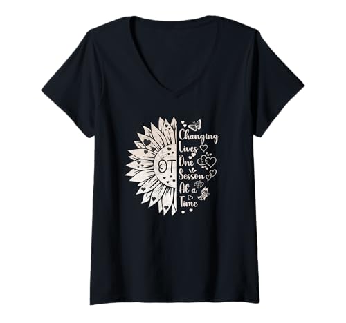 Damen Ergotherapie Monat OT Therapeut Blume Blumenarbeit T-Shirt mit V-Ausschnitt von Retro Occupational Work Therapy OT Therapist 70s