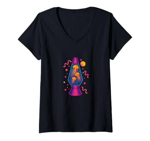 Damen Quallen in Einer Lavalampe Retro Ocean Ästhetisches Design T-Shirt mit V-Ausschnitt Damen Quallen in Einer Lavalampe Retro Ocean Ästhetisches Design T-Shirt mit V-Ausschnitt von Retro Ocean Glow Studio