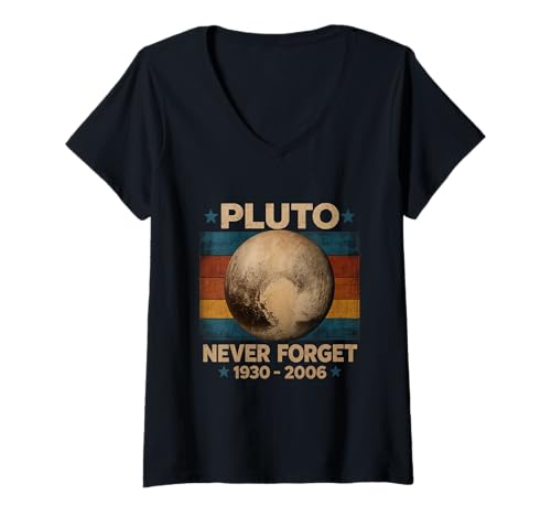 Damen Pluto vergiss Niemals die lustige Planeten-Tribute-Astronomie T-Shirt mit V-Ausschnitt Damen Pluto vergiss Niemals die lustige Planeten-Tribute-Astronomie T-Shirt mit V-Ausschnitt von Retro Orbit Co.