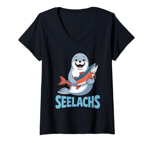 Damen Otter Liebt Seelachs Retro Vintage T-Shirt mit V-Ausschnitt Damen Otter Liebt Seelachs Retro Vintage T-Shirt mit V-Ausschnitt von Retro Otter Lachs Liebhaber Seelachs