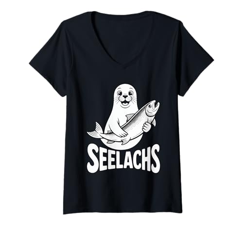 Damen Otter Liebt Seelachs Retro Vintage T-Shirt mit V-Ausschnitt von Retro Otter Lachs Liebhaber Seelachs