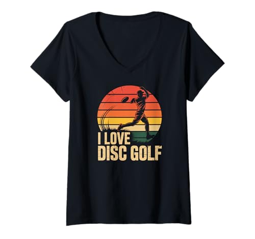 Damen Ich Liebe Discgolf Vintage Sunset T-Shirt mit V-Ausschnitt Damen Ich Liebe Discgolf Vintage Sunset T-Shirt mit V-Ausschnitt von Retro Outdoor Sports Enthusiasts
