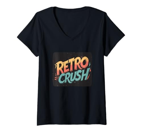 Damen Buntes Retro-Crush T-Shirt mit V-Ausschnitt von Retro Outfit