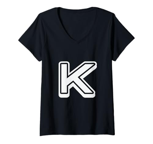 Damen Buchstabe K, Retro-Design, Weiß T-Shirt mit V-Ausschnitt Damen Buchstabe K, Retro-Design, Weiß T-Shirt mit V-Ausschnitt von Retro Outline Letter Tees - K