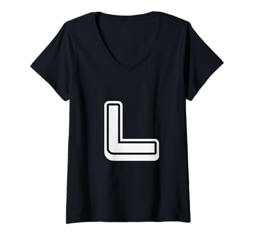 Damen Buchstabe L, Retro-Design, Weiß T-Shirt mit V-Ausschnitt Damen Buchstabe L, Retro-Design, Weiß T-Shirt mit V-Ausschnitt von Retro Outline Letter Tees - L
