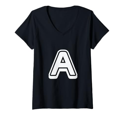 Damen Buchstabe A, Retro-Design, Weiß T-Shirt mit V-Ausschnitt Damen Buchstabe A, Retro-Design, Weiß T-Shirt mit V-Ausschnitt von Retro Outline Letter Tees
