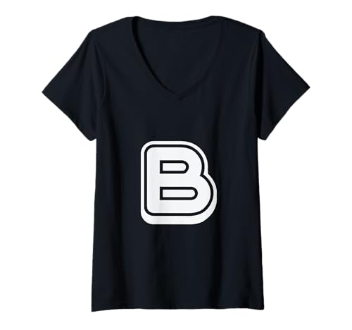 Damen Buchstabe B, Retro-Stil, Weiß T-Shirt mit V-Ausschnitt Damen Buchstabe B, Retro-Stil, Weiß T-Shirt mit V-Ausschnitt von Retro Outline Letter Tees