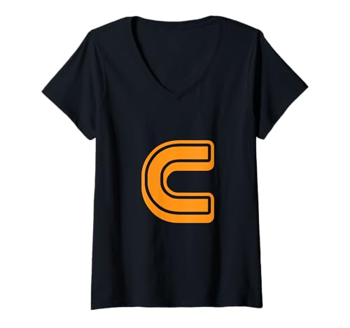 Damen Buchstabe "C" im Retro-Stil, Orange – C – Umriss-Design – Alphabet T-Shirt mit V-Ausschnitt Damen Buchstabe "C" im Retro-Stil, Orange – C – Umriss-Design – Alphabet T-Shirt mit V-Ausschnitt von Retro Outline Letter Tees