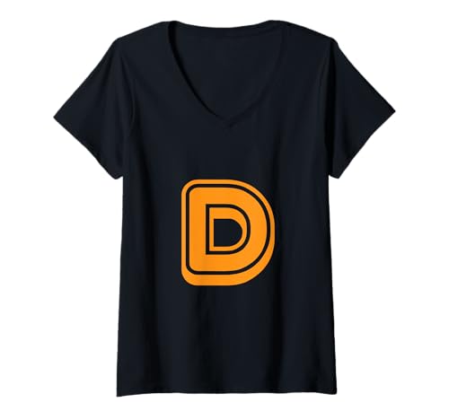 Damen Buchstabe "D" im Retro-Stil, Orange – Umriss-Design – Alphabet T-Shirt mit V-Ausschnitt Damen Buchstabe "D" im Retro-Stil, Orange – Umriss-Design – Alphabet T-Shirt mit V-Ausschnitt von Retro Outline Letter Tees