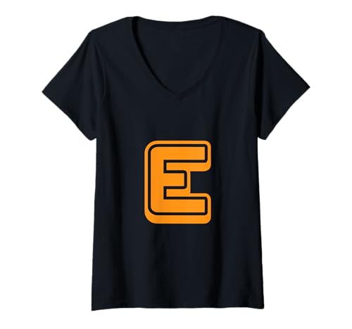 Damen Buchstabe "E" im Retro-Stil, Orange – Umriss-Design – Alphabet T-Shirt mit V-Ausschnitt Damen Buchstabe "E" im Retro-Stil, Orange – Umriss-Design – Alphabet T-Shirt mit V-Ausschnitt von Retro Outline Letter Tees