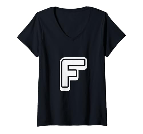 Damen Buchstabe F im Retro-Stil, Weiß T-Shirt mit V-Ausschnitt Damen Buchstabe F im Retro-Stil, Weiß T-Shirt mit V-Ausschnitt von Retro Outline Letter Tees