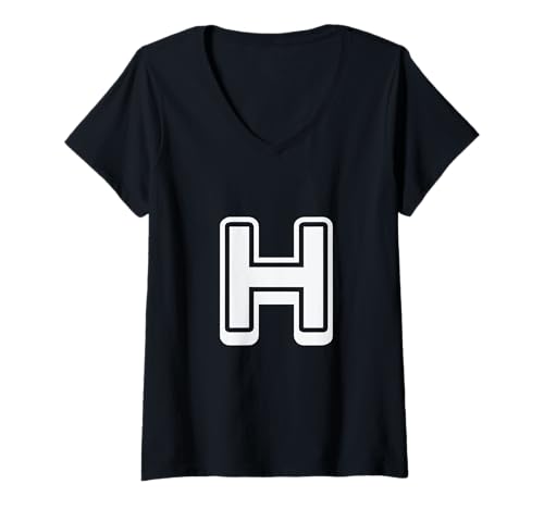 Damen Buchstabe H, Retro-Design, Weiß T-Shirt mit V-Ausschnitt Damen Buchstabe H, Retro-Design, Weiß T-Shirt mit V-Ausschnitt von Retro Outline Letter Tees