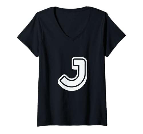 Damen Buchstabe J, Retro-Stil, Weiß T-Shirt mit V-Ausschnitt Damen Buchstabe J, Retro-Stil, Weiß T-Shirt mit V-Ausschnitt von Retro Outline Letter Tees