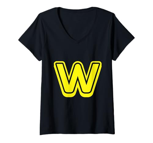 Damen Buchstabe Retro Bold Gelb – W – Umriss-Design – Alphabet T-Shirt mit V-Ausschnitt Damen Buchstabe Retro Bold Gelb – W – Umriss-Design – Alphabet T-Shirt mit V-Ausschnitt von Retro Outline Letter Tees