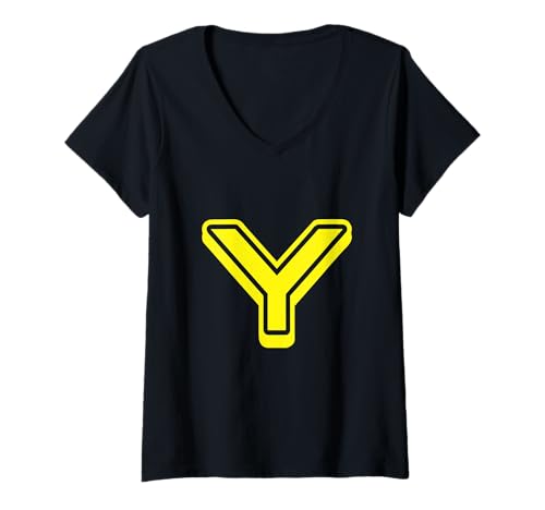Damen Buchstabe im Retro-Stil, Gelb – Y – Umriss-Design – Alphabet T-Shirt mit V-Ausschnitt Damen Buchstabe im Retro-Stil, Gelb – Y – Umriss-Design – Alphabet T-Shirt mit V-Ausschnitt von Retro Outline Letter Tees