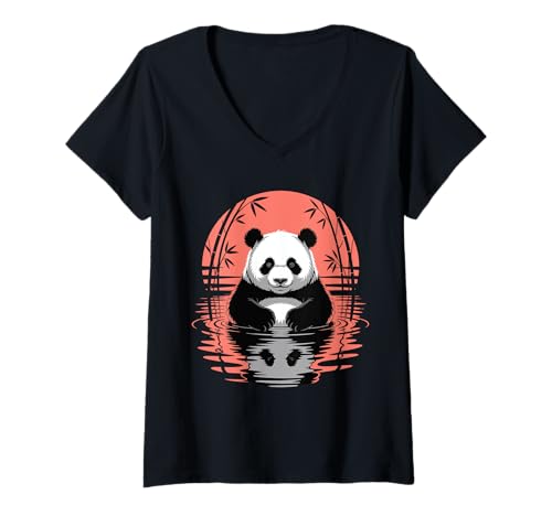 Damen Retro Panda Bär Ästhetische Grafik Herren Damen Lustiger Panda T-Shirt mit V-Ausschnitt von Retro Panda Bear Aesthetic Graphic Design