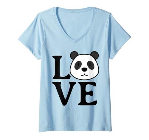 Damen Love Panda niedliches lustiges Kawaii-minimalistisches Grafikdesign T-Shirt mit V-Ausschnitt von Retro Panda Comic Wildlife Nature Aesthetic