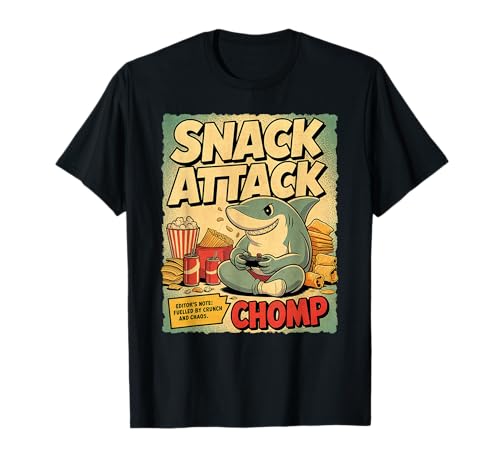 Lustiges Shark Gamer Retro-Comic-Konsolen-Snack-Videospiel für Kinder T-Shirt von Retro Panels – Shark Gaming Comic Fun