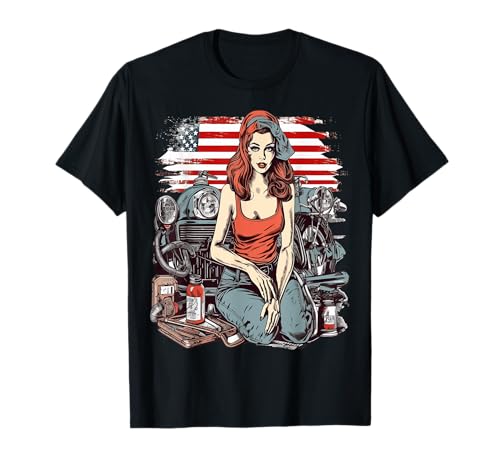 Retro Patriotic Pin-up Vintage USA Flag American Beauty Girl T-Shirt von Retro Patriotic Pinup Vintage USA Flag Beauty Girl