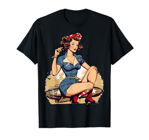 Retro Patriotic Pin-up Vintage USA Flag American Beauty Girl T-Shirt von Retro Patriotic Pinup Vintage USA Flag Beauty Girl