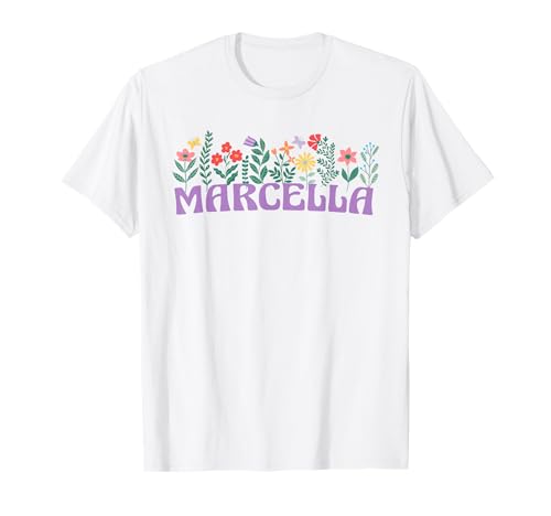 Wildblume Floral MARCELLA Vorname Muttertag Damen T-Shirt von Retro Personalized Girl Name Tees