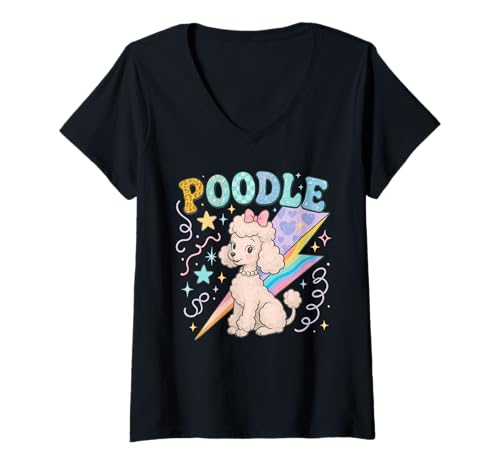 Damen Y2K Pudel mit Blitz und Herzen T-Shirt mit V-Ausschnitt Damen Y2K Pudel mit Blitz und Herzen T-Shirt mit V-Ausschnitt von Retro Pet Chaos
