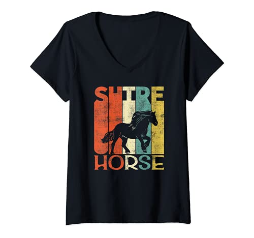 Damen Vintage Shire Horse Reiterin Pferd Retro Reitsport T-Shirt mit V-Ausschnitt Damen Vintage Shire Horse Reiterin Pferd Retro Reitsport T-Shirt mit V-Ausschnitt von Retro Pferde Geschenke