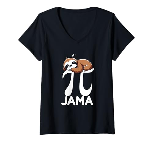 Damen Pi Jama Faultier Pyjama PJ 3.14 Pi Zahlensymbol Mathematik Faultier Kind T-Shirt mit V-Ausschnitt Damen Pi Jama Faultier Pyjama PJ 3.14 Pi Zahlensymbol Mathematik Faultier Kind T-Shirt mit V-Ausschnitt von Retro Pi Jama Sloth Pajama PJ 3.14 Math Sloth Pi