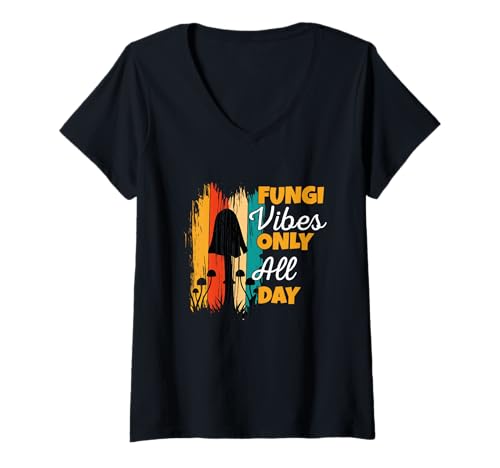 Damen Pilze Stimmung den ganzen Tag Retro Pilz Futter T-Shirt mit V-Ausschnitt Damen Pilze Stimmung den ganzen Tag Retro Pilz Futter T-Shirt mit V-Ausschnitt von Retro -Pilzjagdpilze ästhetische Ästhetik