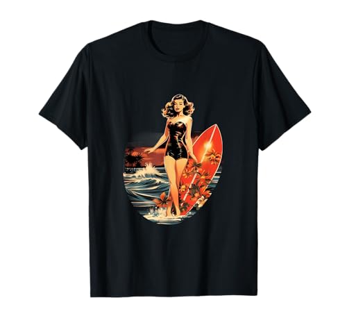 Pinup Girl Surfer Surfen Surfboarding Vintage T-Shirt von Retro Pin Up Girl 1940er 1950er PinUp Kostüm