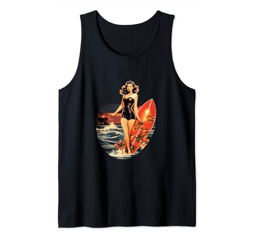 Pinup Girl Surfer Surfen Surfboarding Vintage Tank Top von Retro Pin Up Girl 1940er 1950er PinUp Kostüm