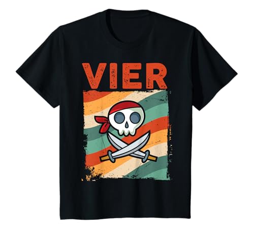 4. Geburtstag Cooles Pirat 4 Jahre Jungen Mädchen Kinder T-Shirt von Retro Pirat Coole KinderGeburtstag Designs