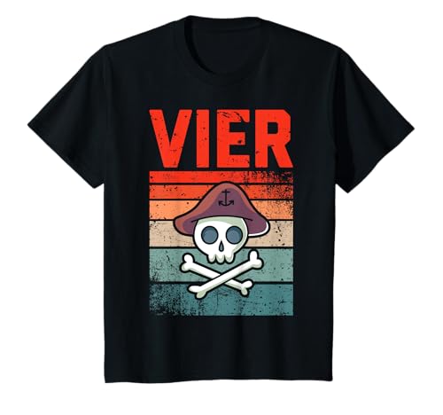 4. Geburtstag Cooles Pirat 4 Jahre Jungen Mädchen Kinder T-Shirt von Retro Pirat Coole KinderGeburtstag Designs